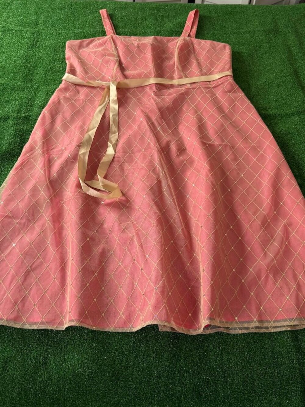 Dressbarn Woman 22W Pink Grid Tulle Satin A-Line Cocktail Dress Vintage Y2K